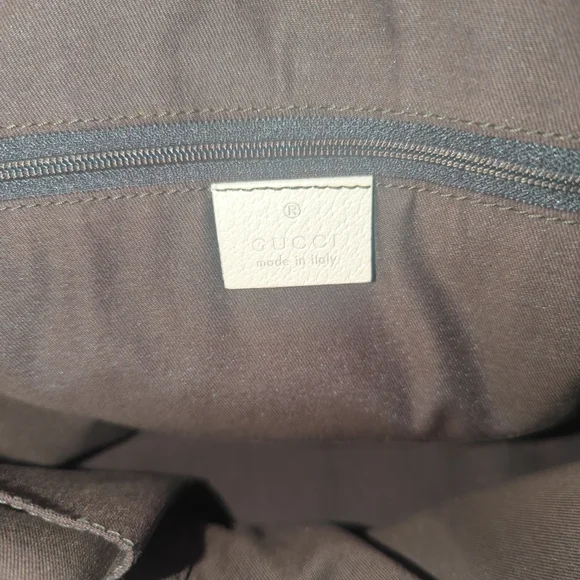 Gucci Authentic Monogram Tote GG Abbey Cream Leather Canvas Medium Bag EUC Chic - Picture 13 of 14